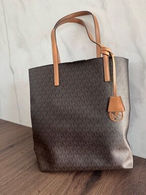 Michael Kors Brown Logo Tote with Tan Leather Accents
